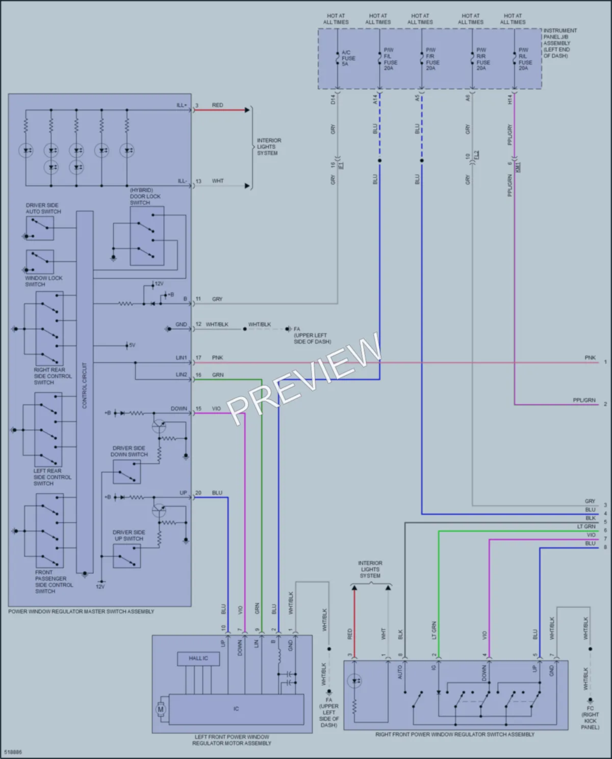 2018 Toyota HighlanderHybrid Power Windows wiring diagram preview