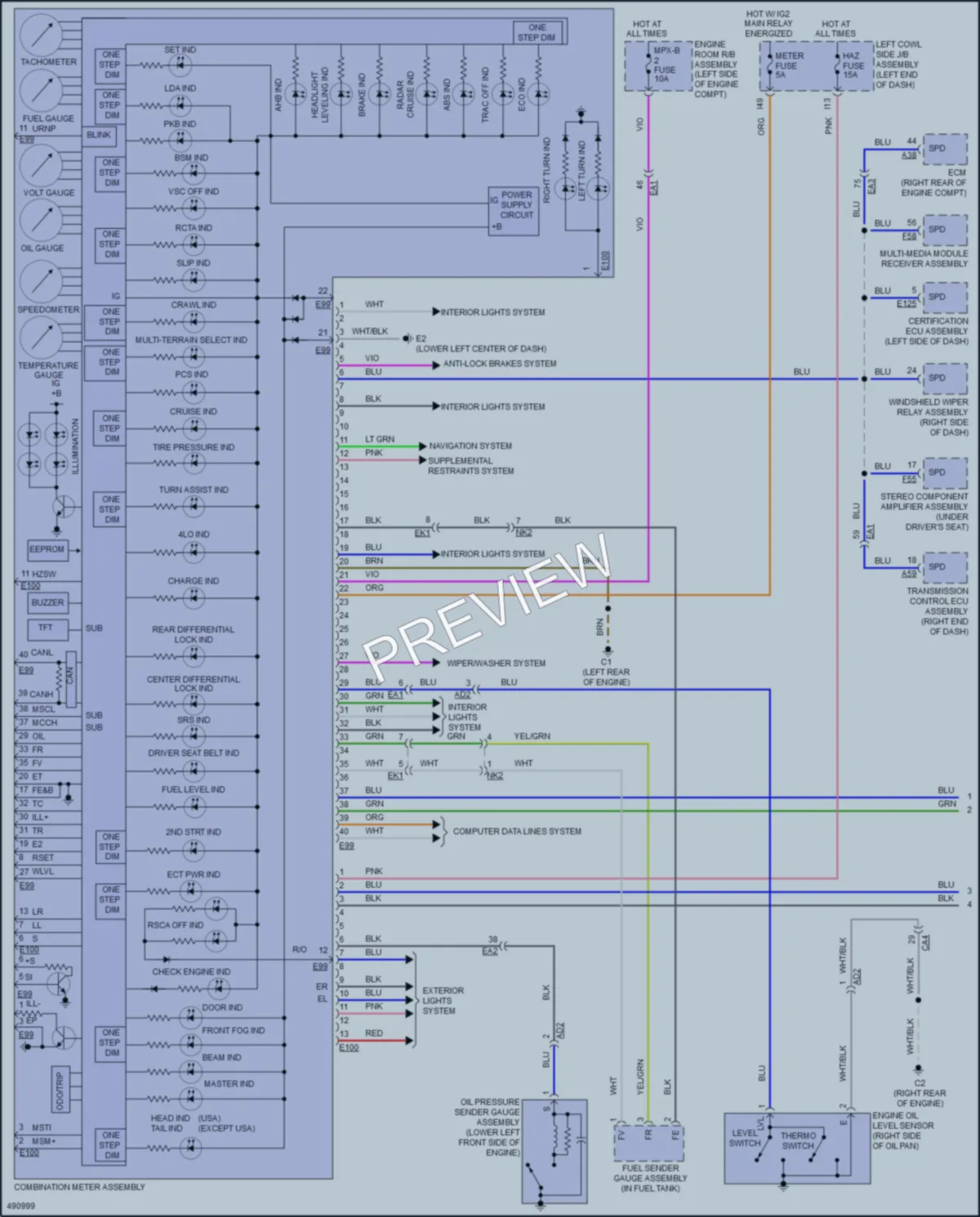2018 Toyota LandCruiser Instrument Cluster wiring diagram preview