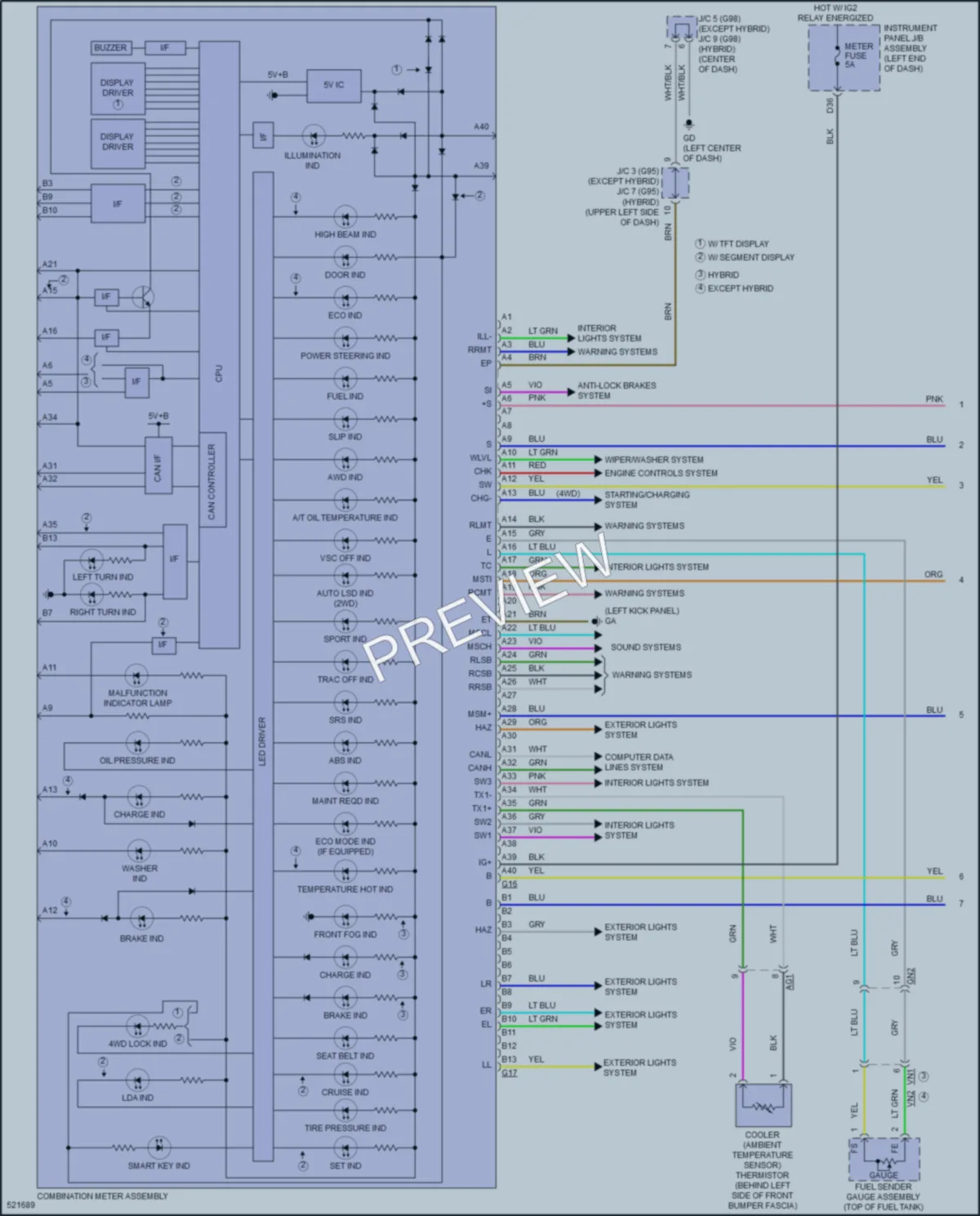 2018 Toyota RAV4 Instrument Cluster wiring diagram preview