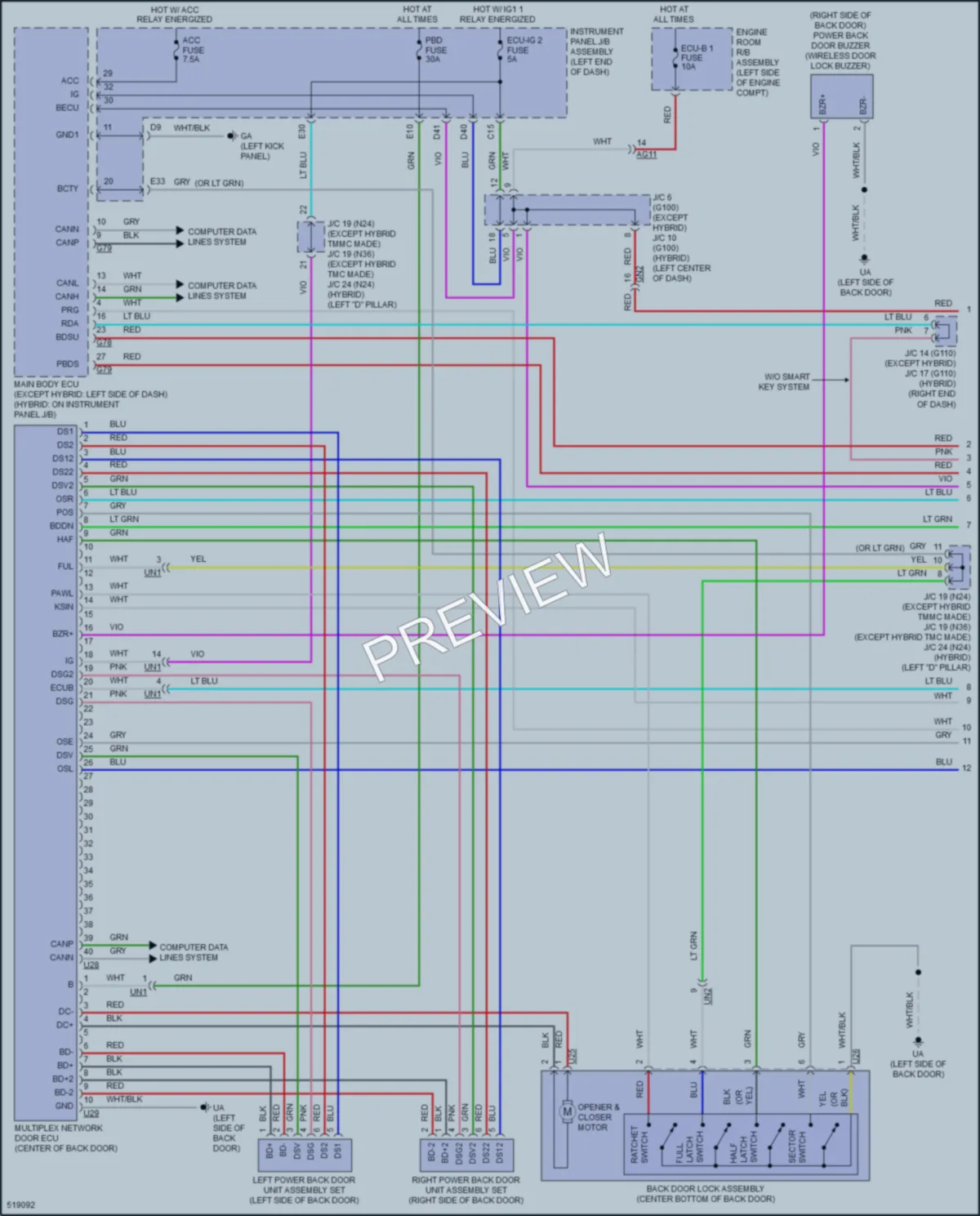2018 Toyota RAV4Hybrid Trunk Tailgate Fuel Door wiring diagram preview