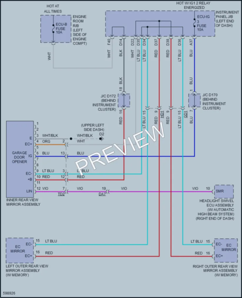 2018 Toyota Sienna Power Mirrors wiring diagram preview