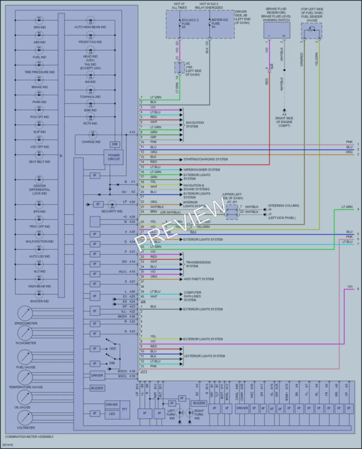 2018 Toyota Tundra Instrument Cluster wiring diagram preview