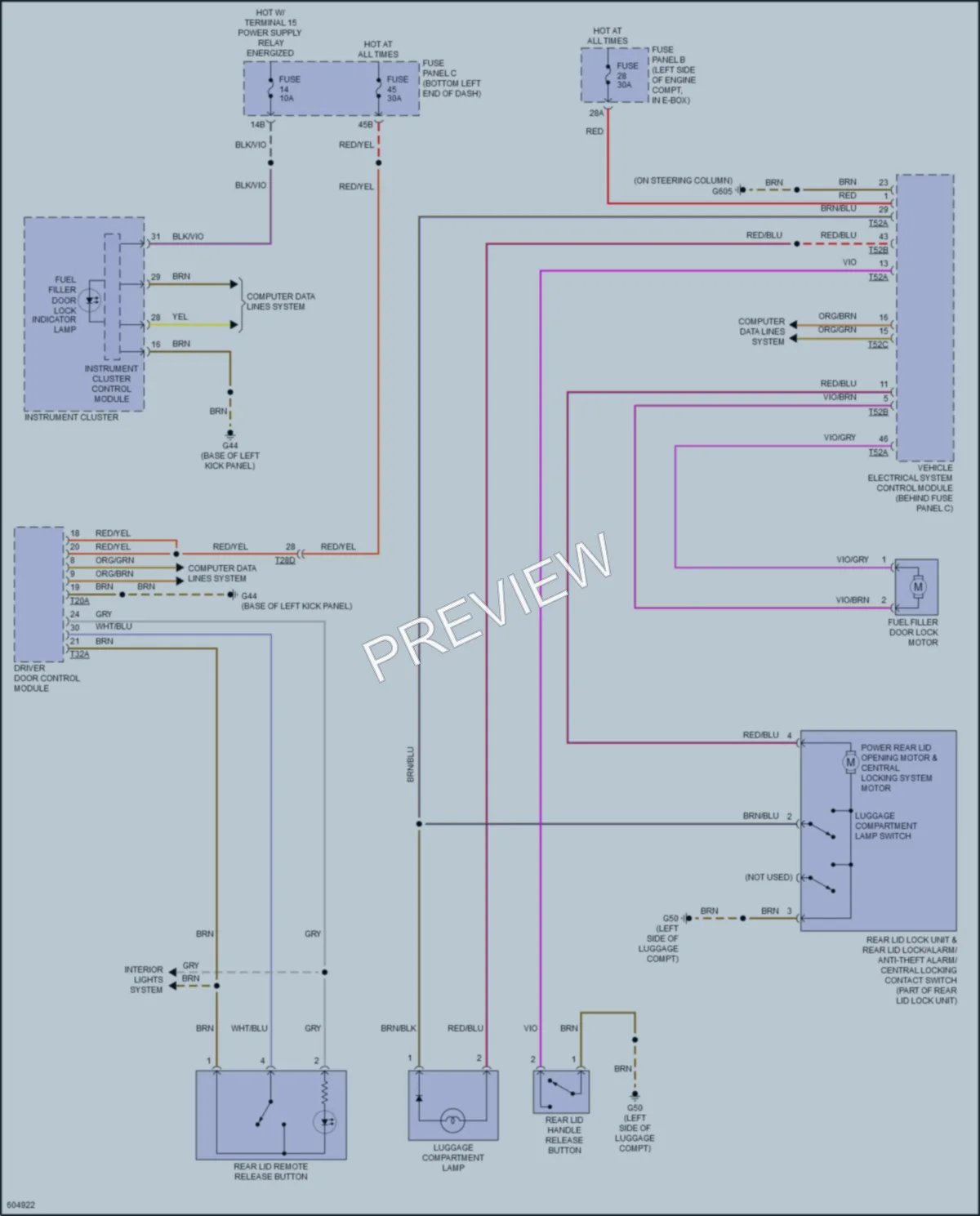 2018 Volkswagen GLI Trunk Tailgate Fuel Door wiring diagram preview