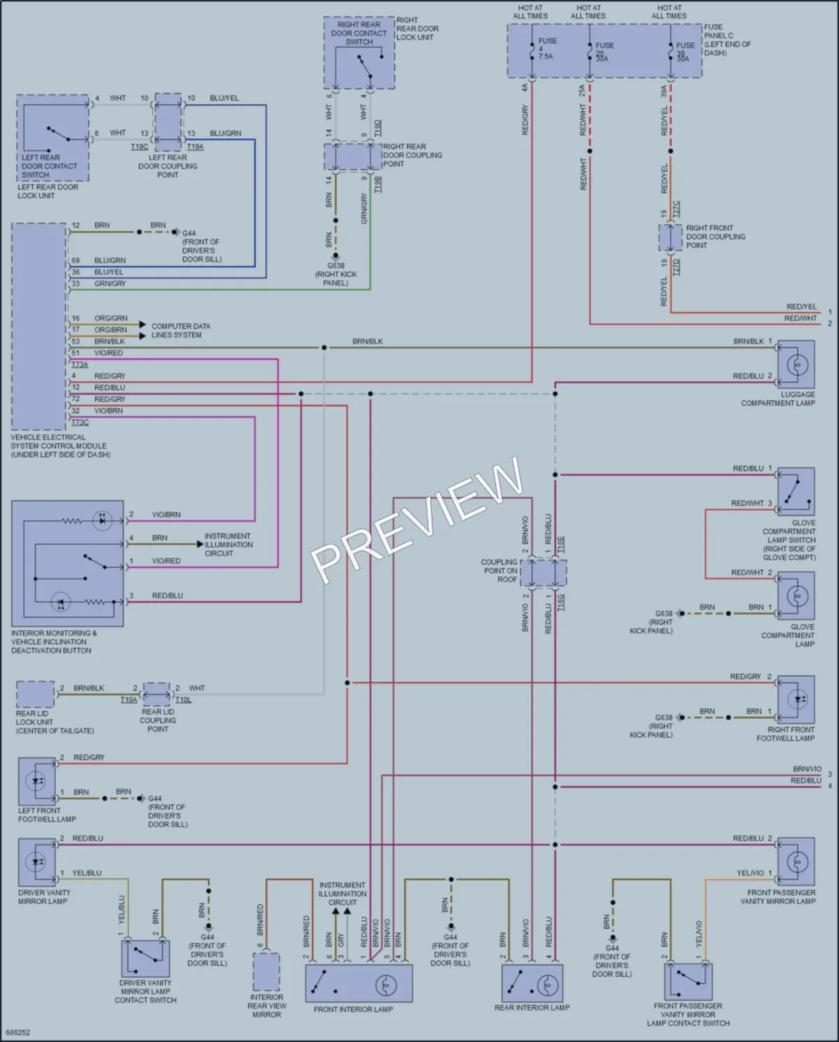 2018 Volkswagen GolfAlltrack Interior Lights wiring diagram preview