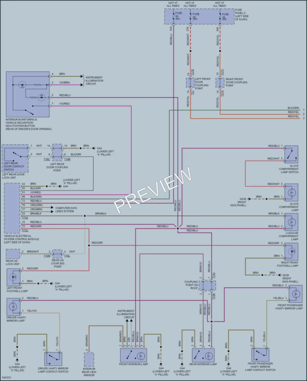 2018 Volkswagen GolfR Interior Lights wiring diagram preview