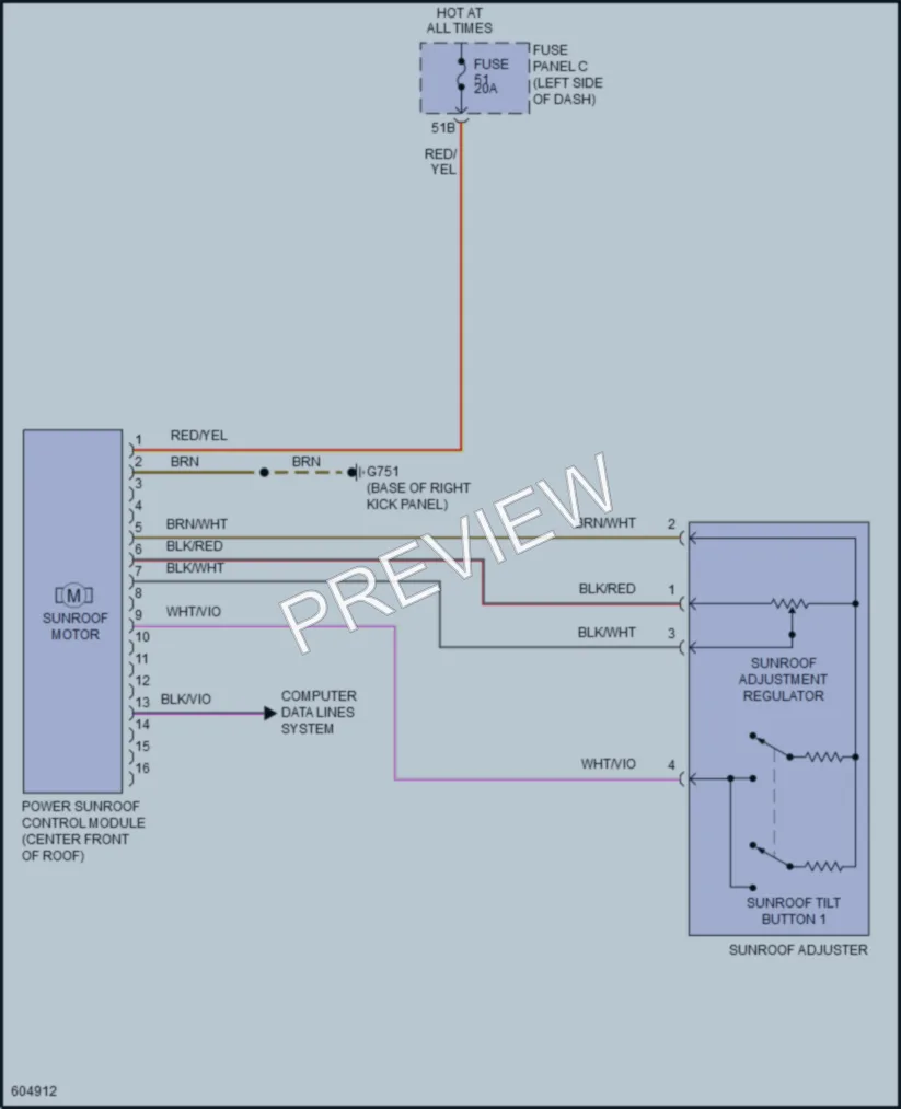 2018 Volkswagen Passat Power Top Sunroof wiring diagram preview