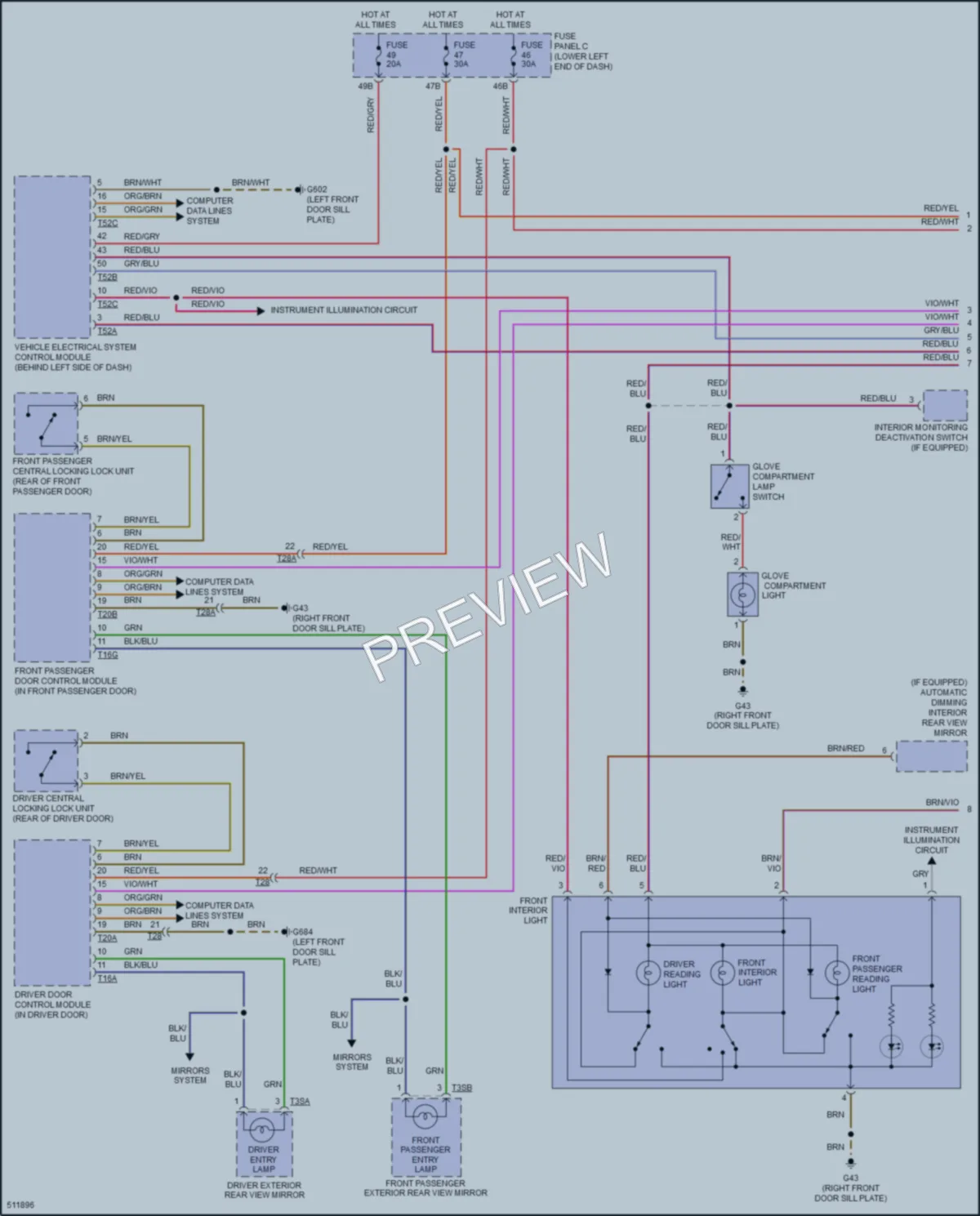 2018 Volkswagen TiguanLimited Interior Lights wiring diagram preview