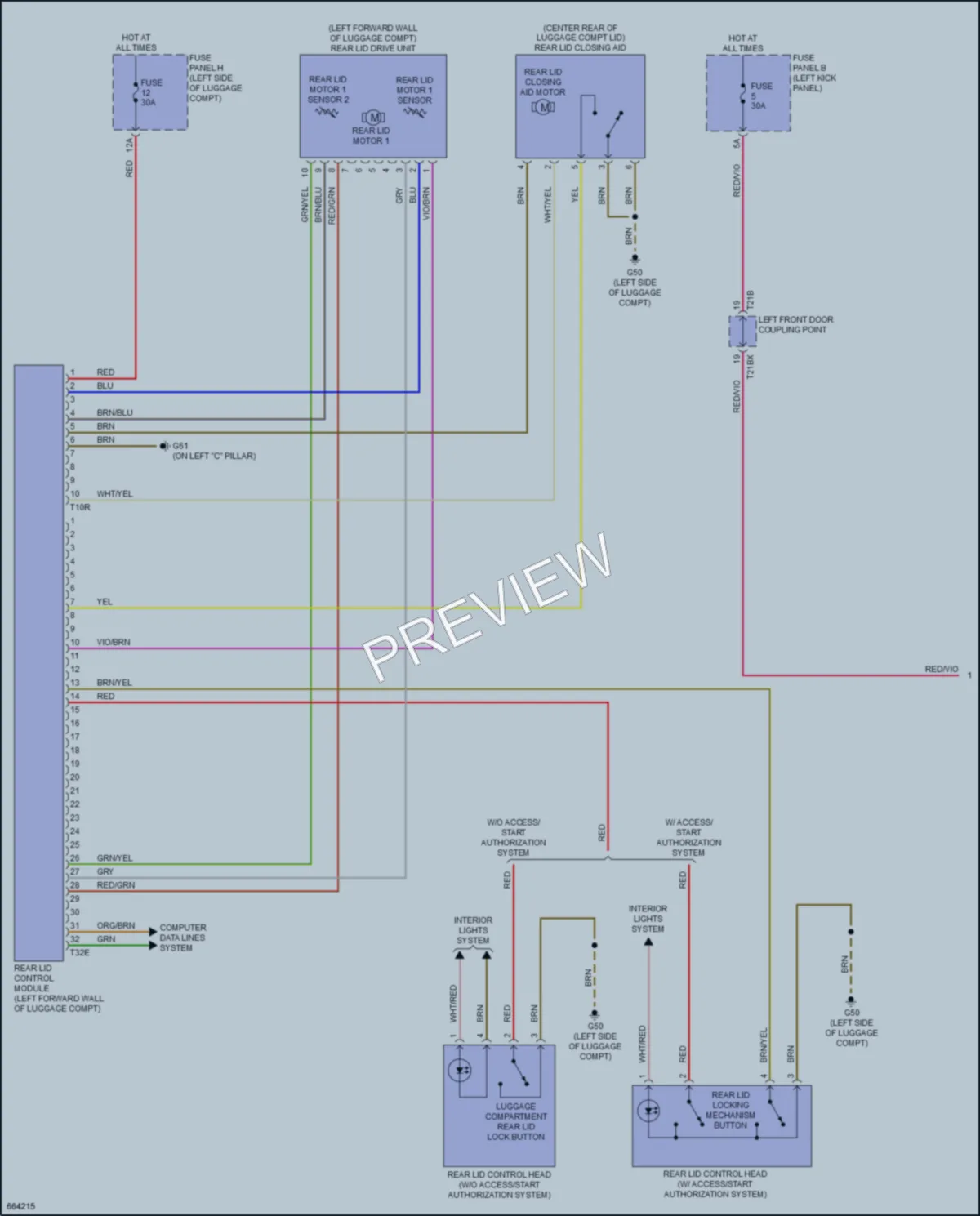 2019 Audi A6 Trunk Tailgate Fuel Door wiring diagram preview