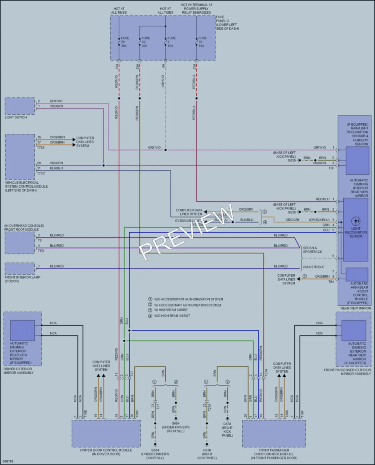 2019 Audi RS3 Power Mirrors wiring diagram preview