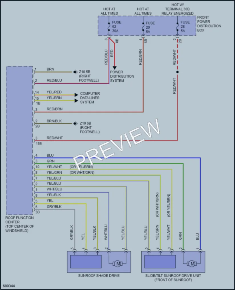 2019 BMW 340iGranTurismo Power Top Sunroof wiring diagram preview