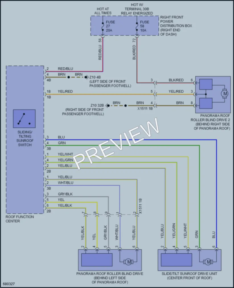 2019 BMW 740i Power Top Sunroof wiring diagram preview