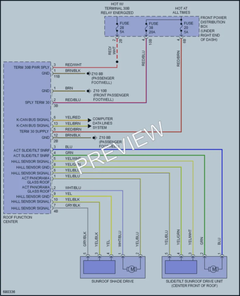 2019 BMW X6 Power Top Sunroof wiring diagram preview