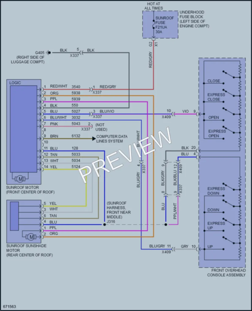 2019 Buick LaCrosse Power Top Sunroof wiring diagram preview
