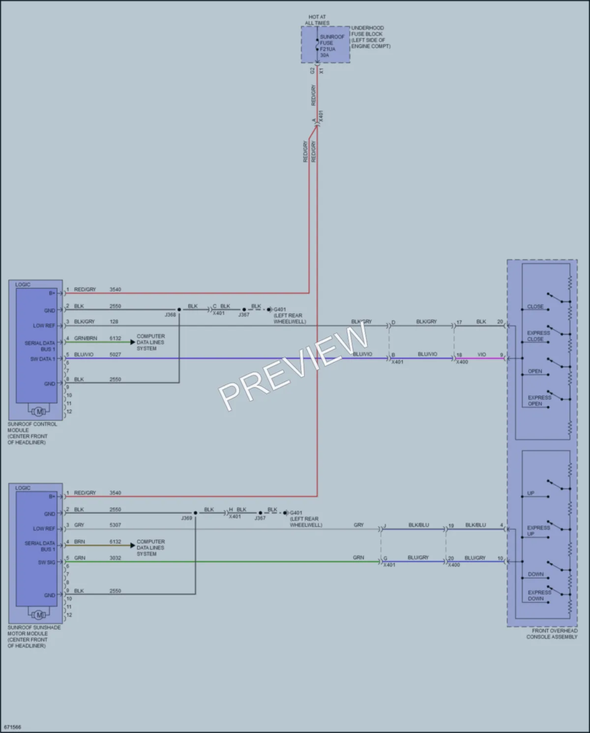 2019 Buick RegalTourX Power Top Sunroof wiring diagram preview