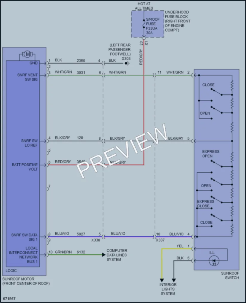 2019 Cadillac ATSV Power Top Sunroof wiring diagram preview