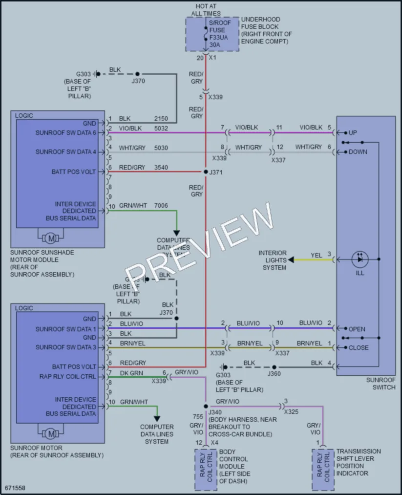 2019 Cadillac CTS Power Top Sunroof wiring diagram preview