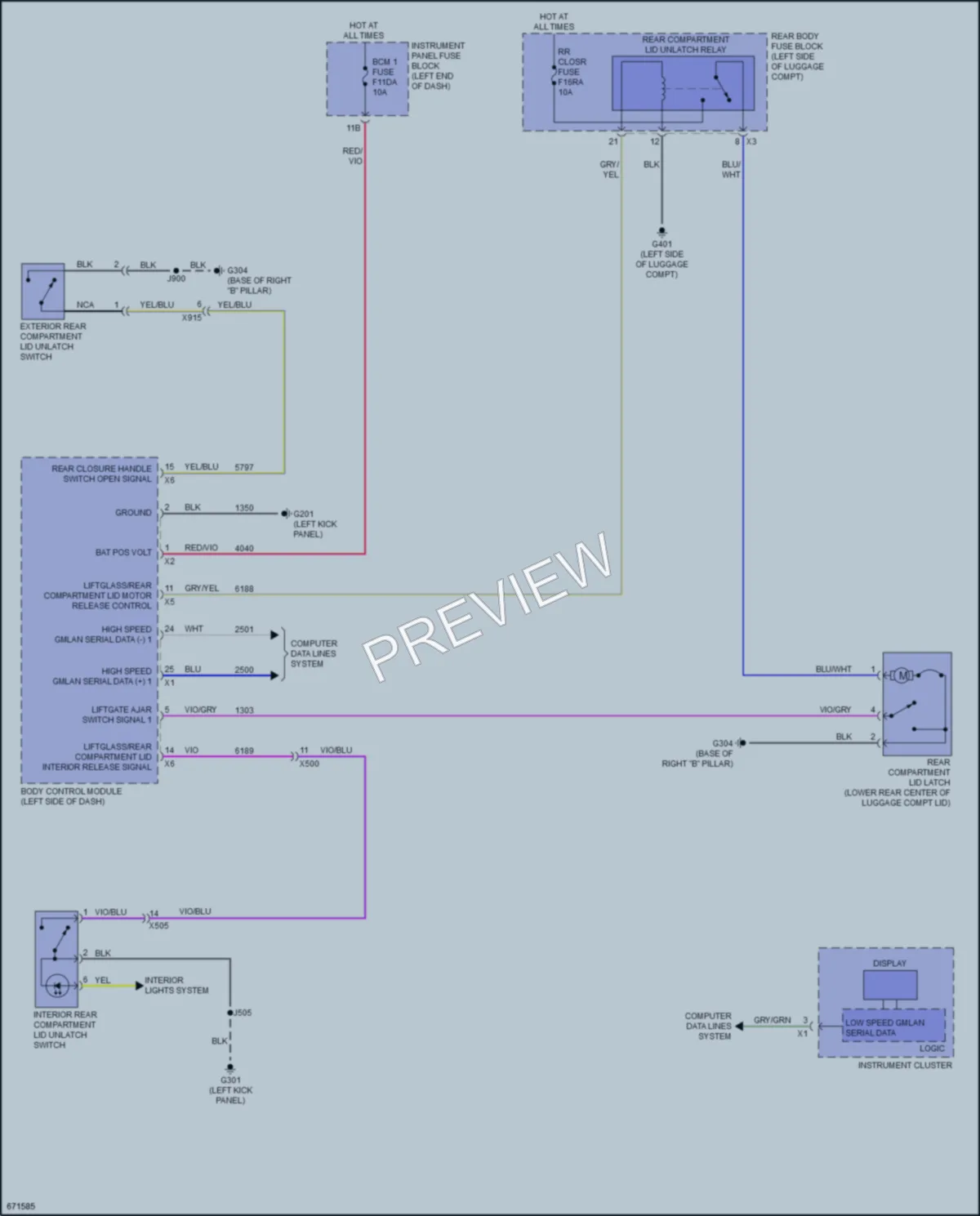 2019 Cadillac CTSV Trunk Tailgate Fuel Door wiring diagram preview
