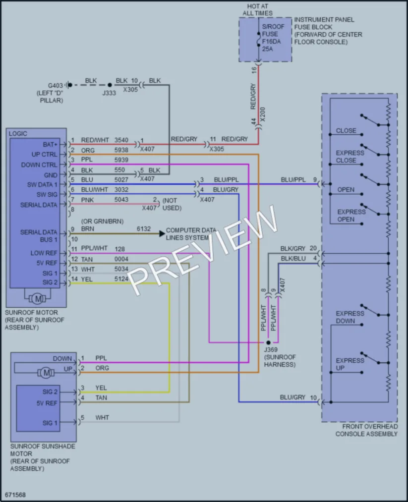2019 Cadillac XT5 Power Top Sunroof wiring diagram preview