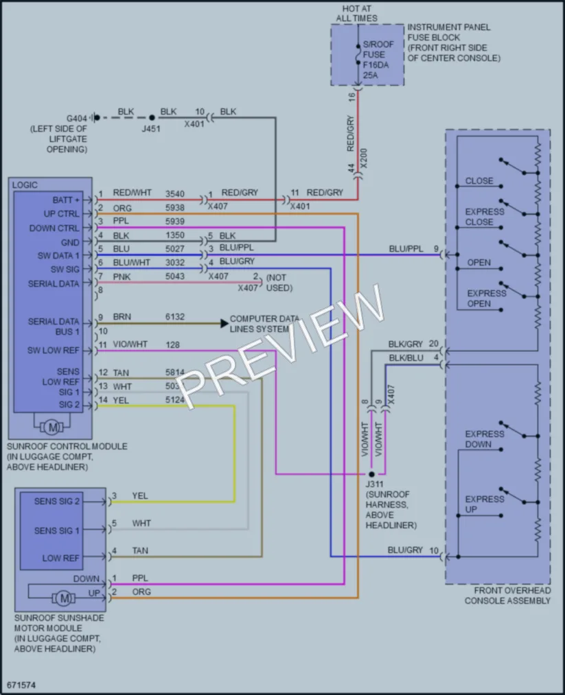 2019 Chevrolet Blazer Power Top Sunroof wiring diagram preview