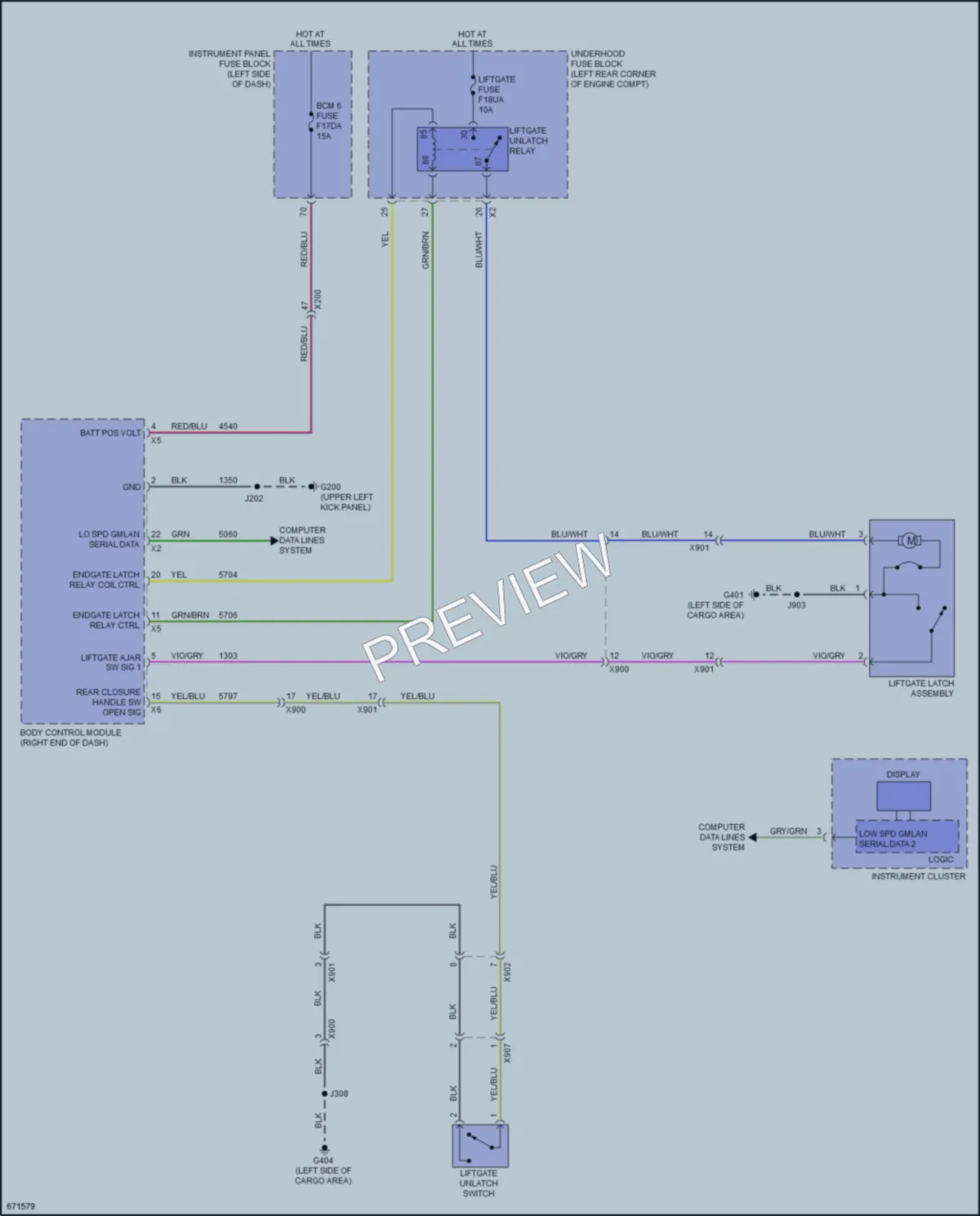 2019 Chevrolet BoltEV Trunk Tailgate Fuel Door wiring diagram preview