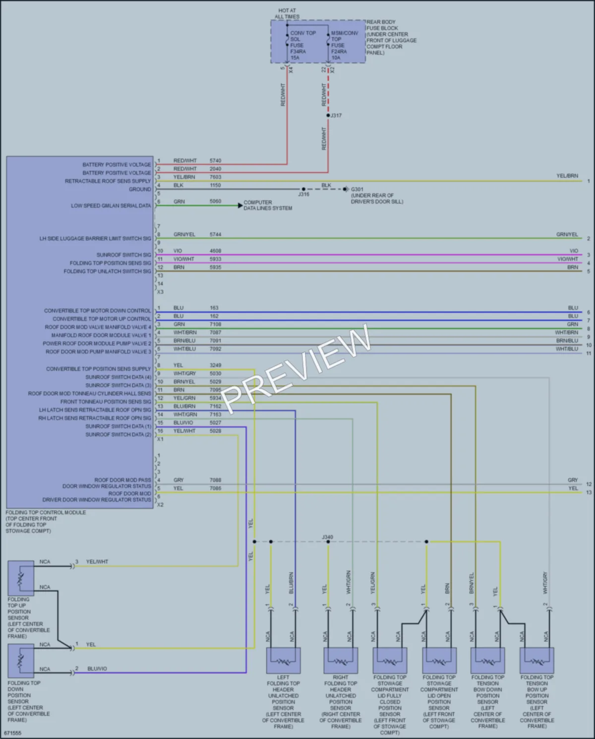 2019 Chevrolet CorvetteGrandSport Power Top Sunroof wiring diagram preview