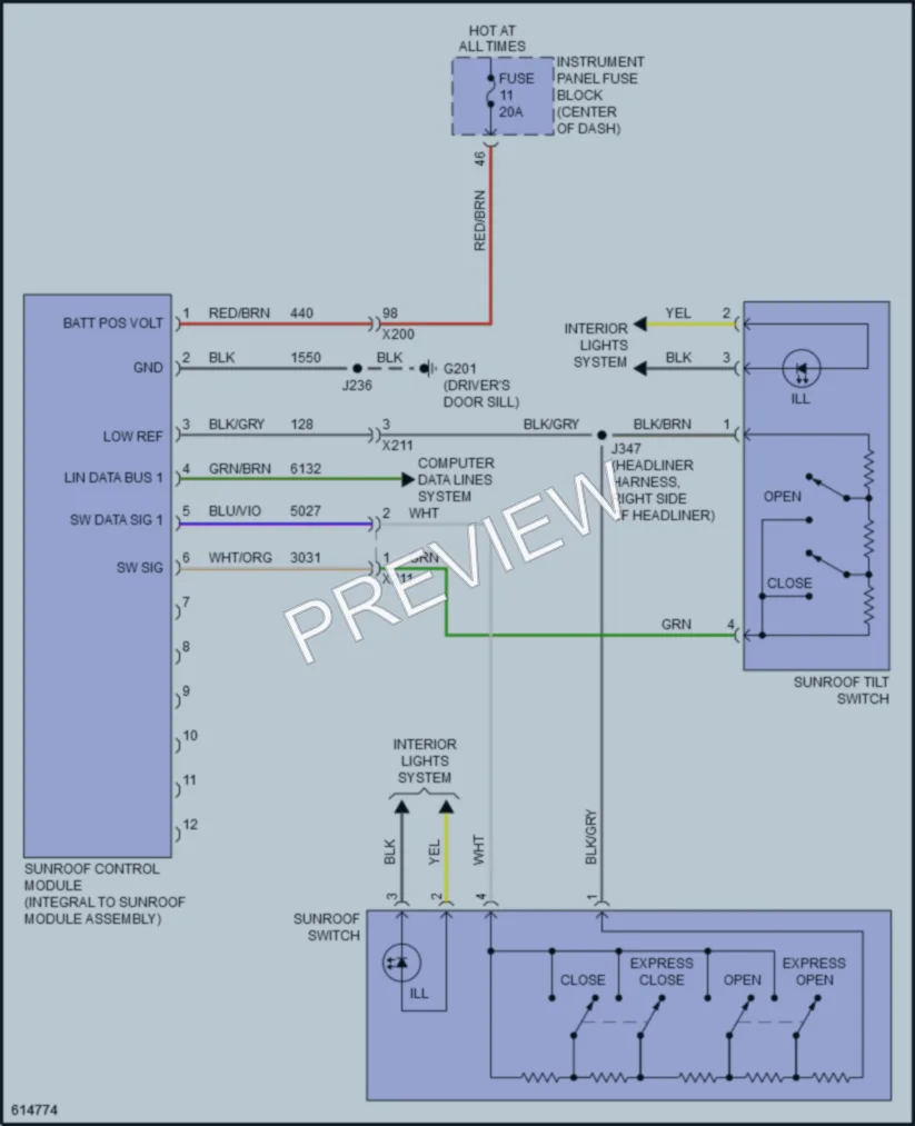2019 Chevrolet Cruze Power Top Sunroof wiring diagram preview