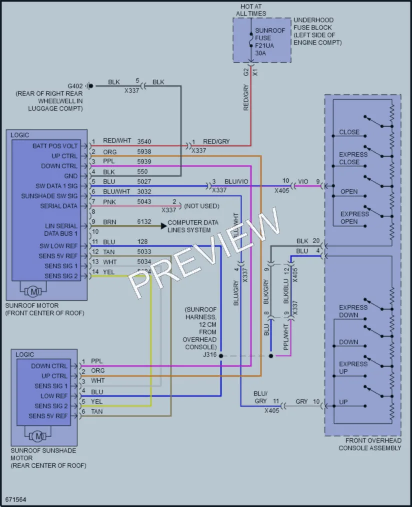 2019 Chevrolet Malibu Power Top Sunroof wiring diagram preview