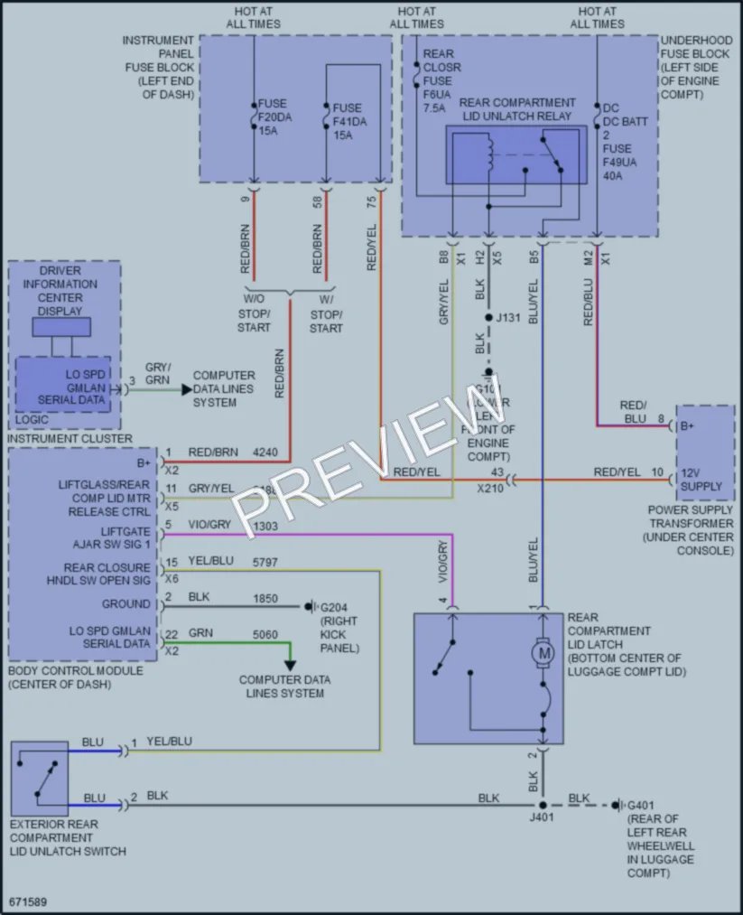 2019 Chevrolet Malibu Trunk Tailgate Fuel Door wiring diagram preview