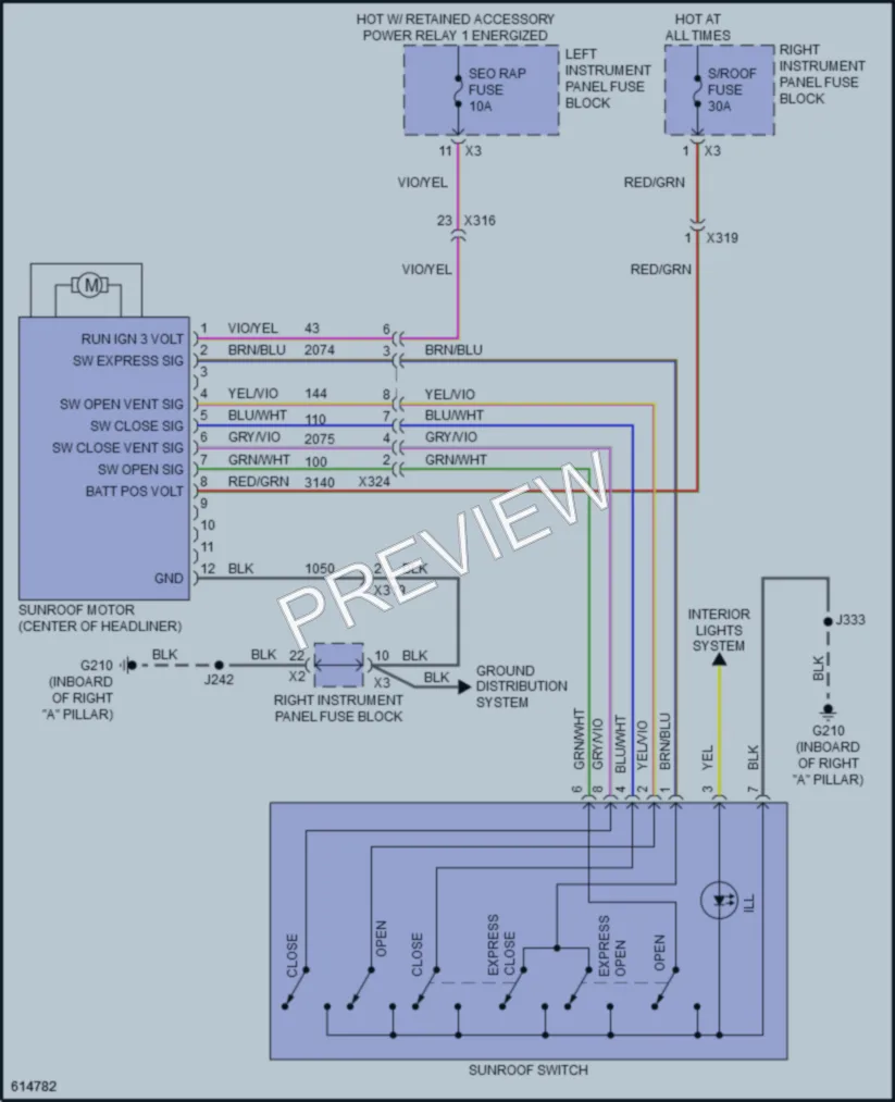 2019 Chevrolet Suburban Power Top Sunroof wiring diagram preview