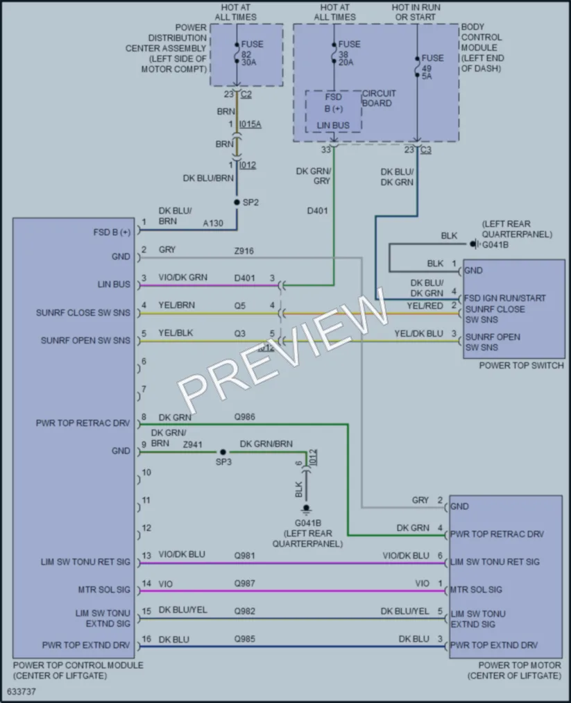 2019 Fiat 500 Power Top Sunroof wiring diagram preview