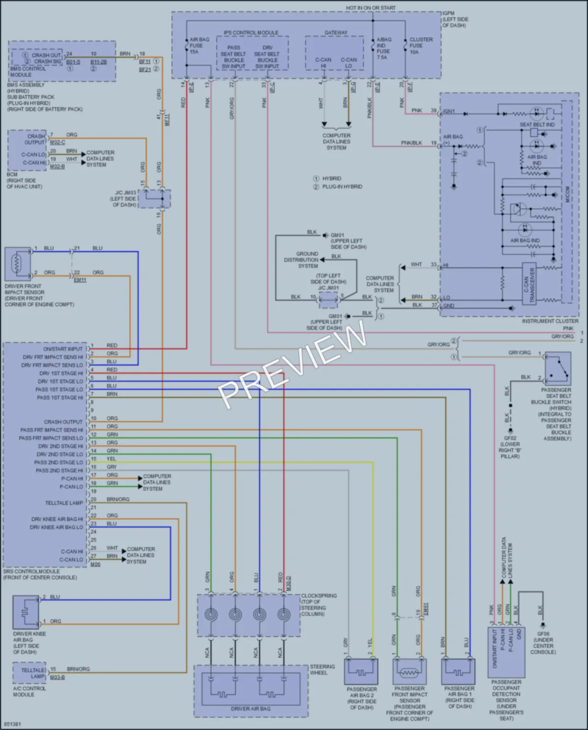 2019 Kia NiroPlugIn Supplemental Restraints wiring diagram preview
