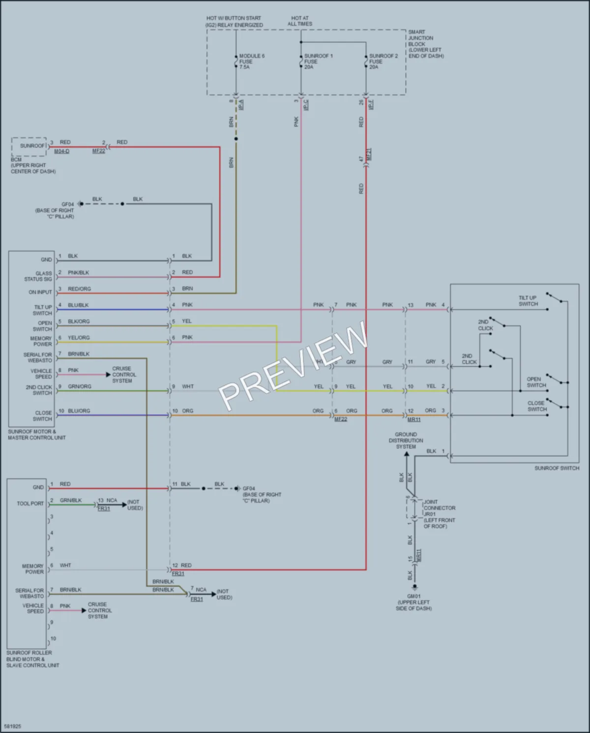 2019 Kia SoulEV Power Top Sunroof wiring diagram preview