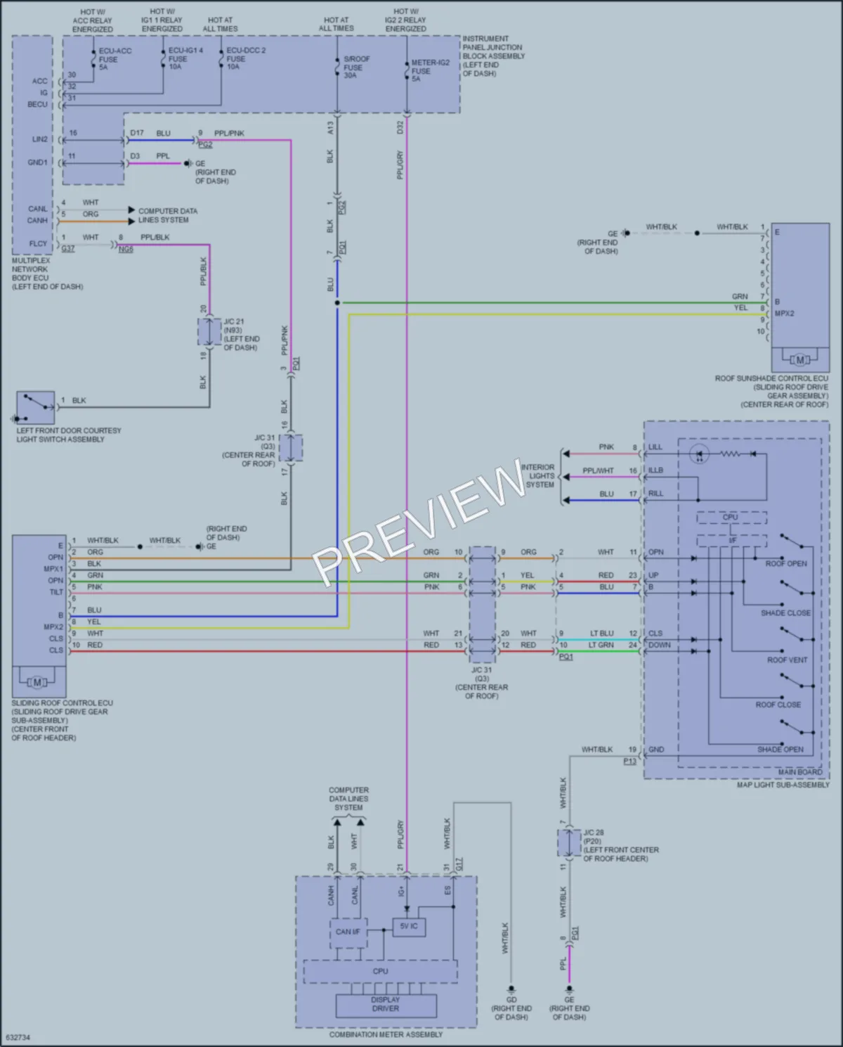 2019 Lexus ES350 Power Top Sunroof wiring diagram preview