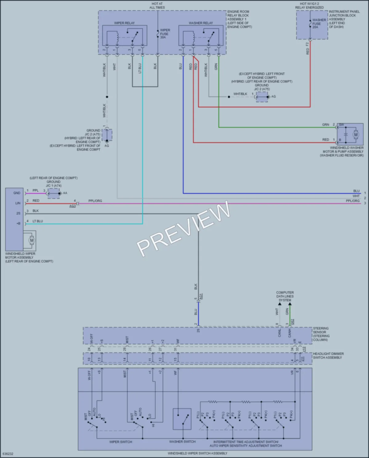 2019 Lexus ES350 Wiper Washer wiring diagram preview