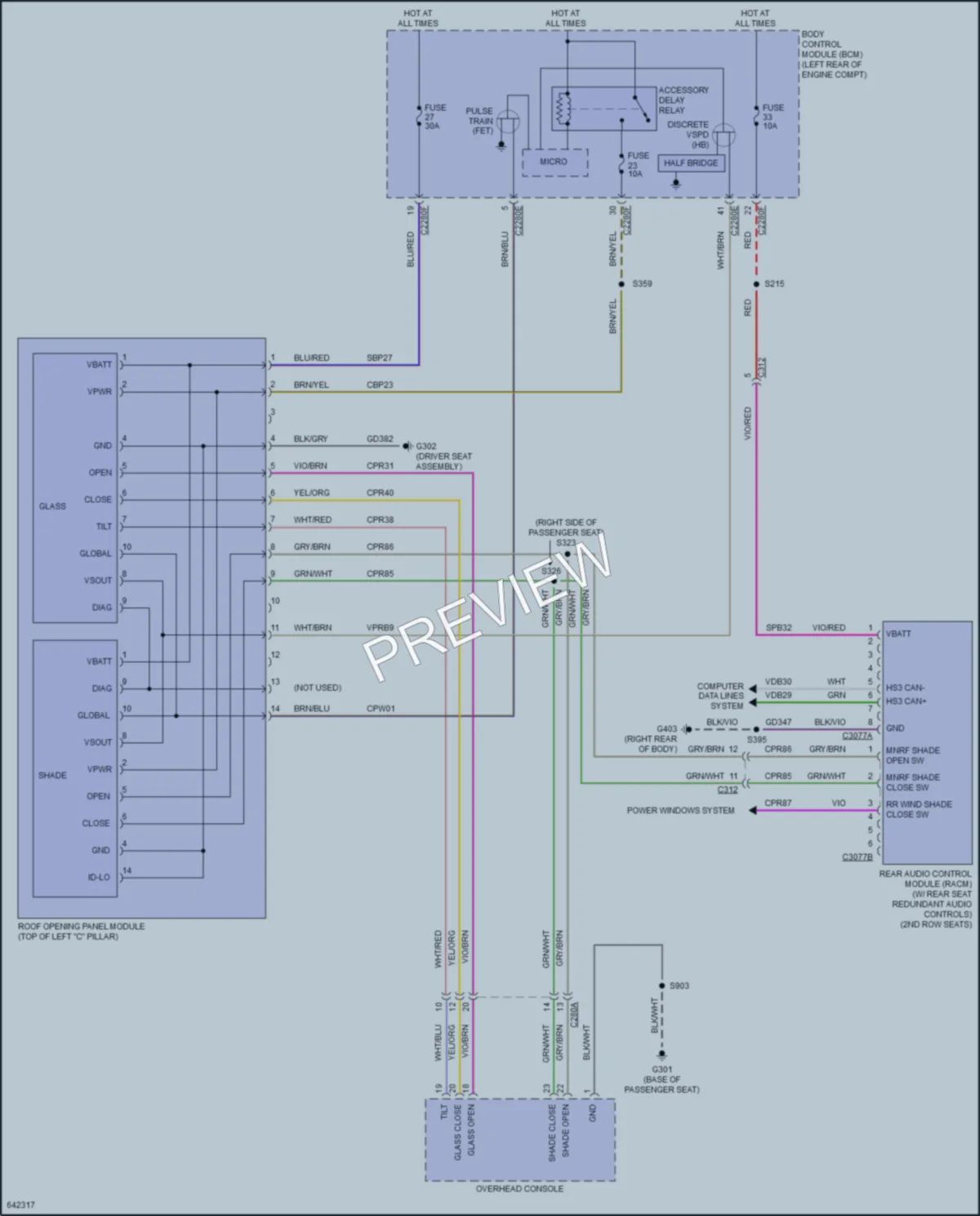 2019 Lincoln Continental Power Top Sunroof wiring diagram preview