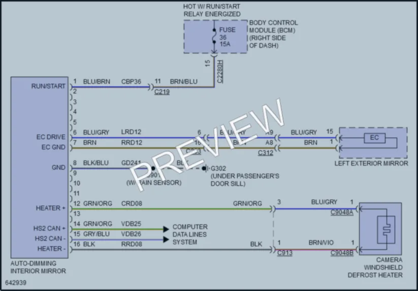 2019 Lincoln MKC Power Mirrors wiring diagram preview
