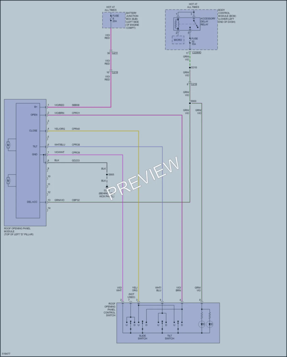 2019 Lincoln MKT Power Top Sunroof wiring diagram preview