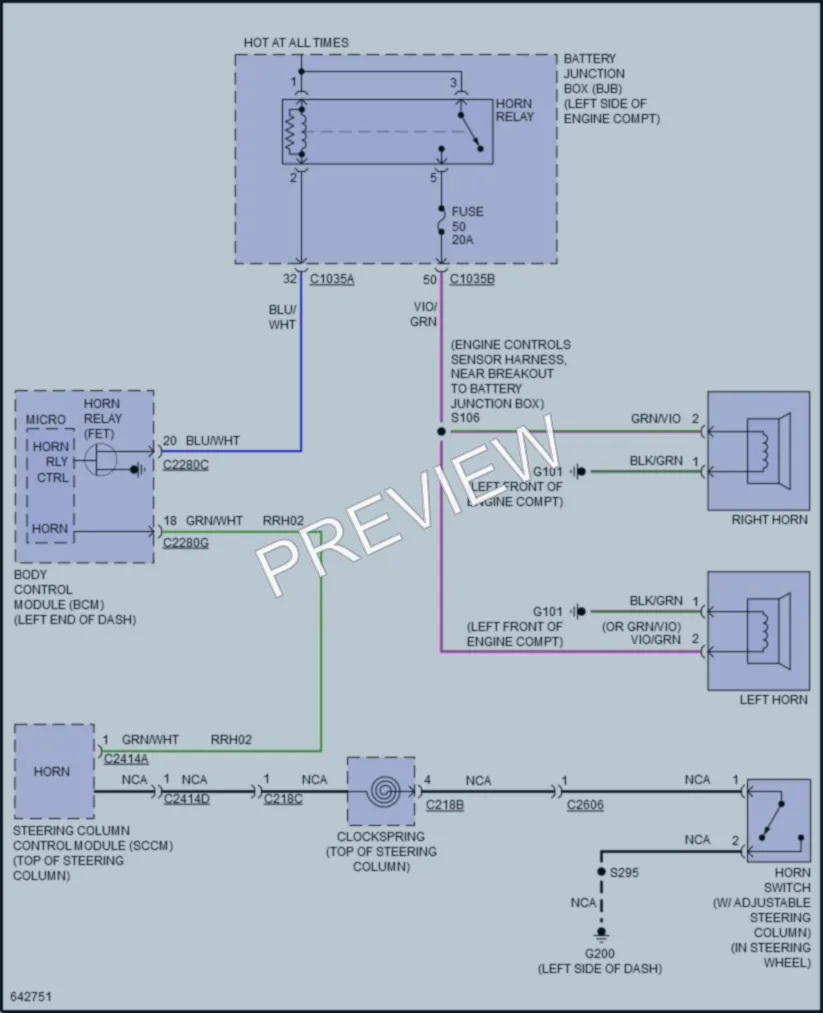 2019 Lincoln MKZ Horn wiring diagram preview