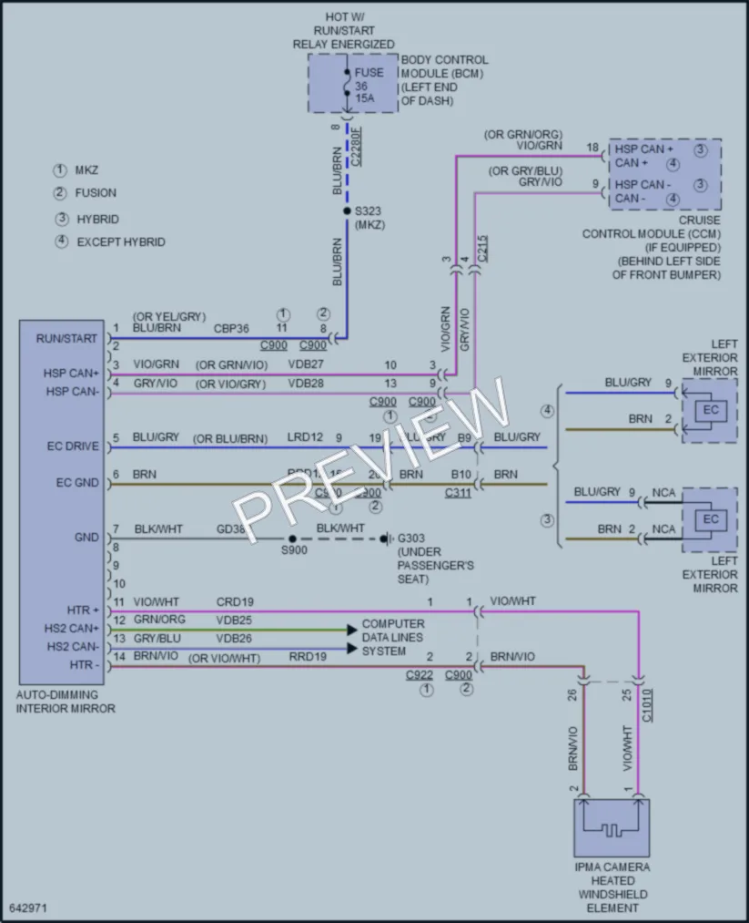 2019 Lincoln MKZ Power Mirrors wiring diagram preview