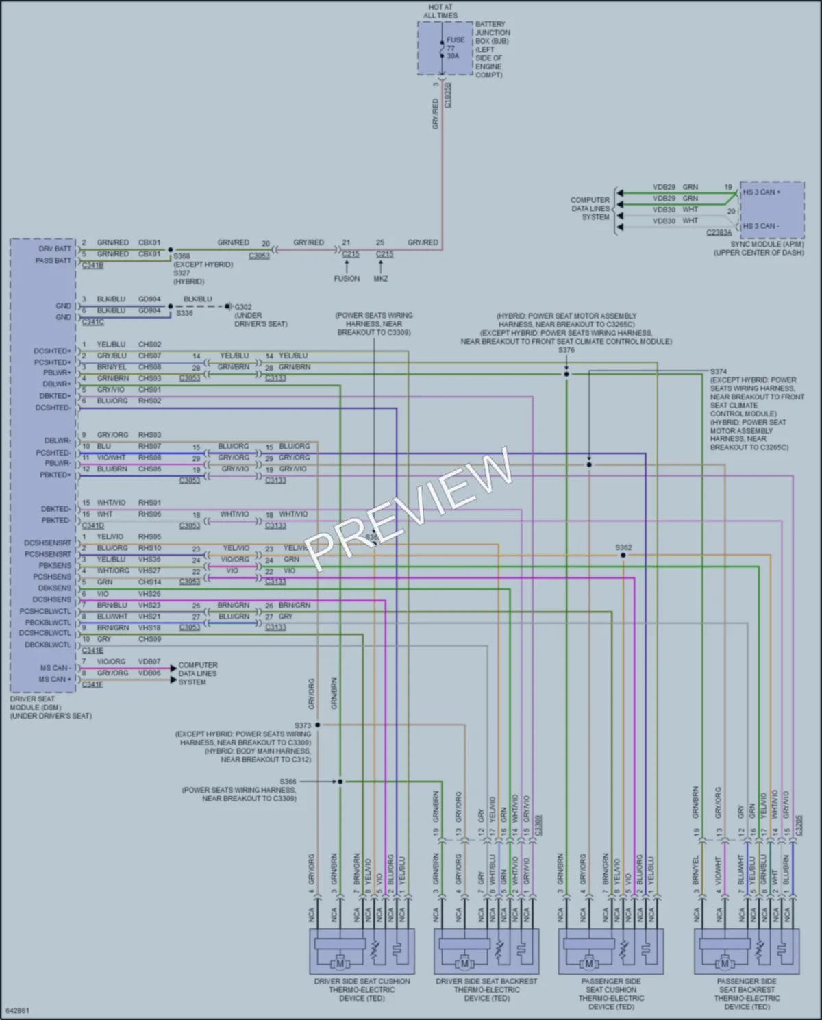 2019 Lincoln MKZHybrid Power Seats wiring diagram preview