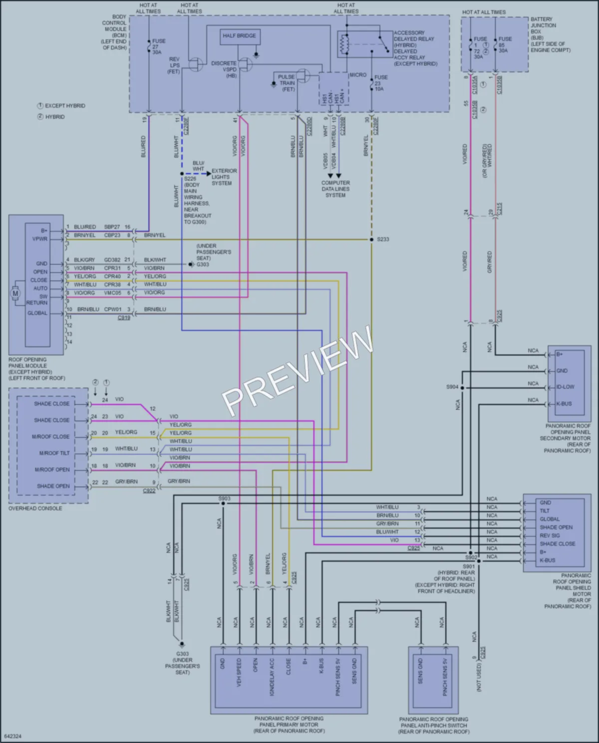 2019 Lincoln MKZHybrid Power Top Sunroof wiring diagram preview