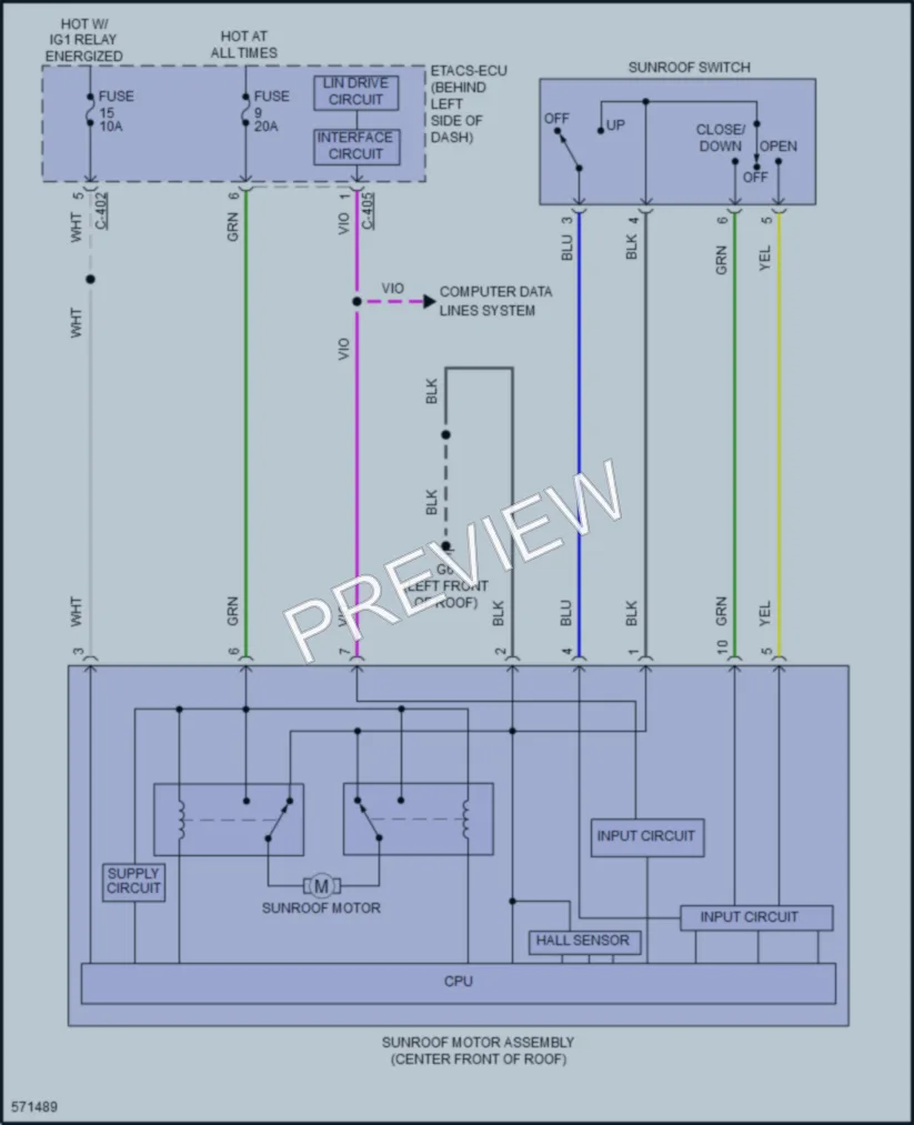2019 Mitsubishi Outlander Power Top Sunroof wiring diagram preview