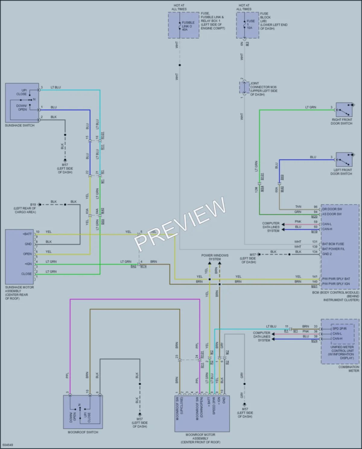2019 Porsche Pathfinder Power Top Sunroof wiring diagram preview