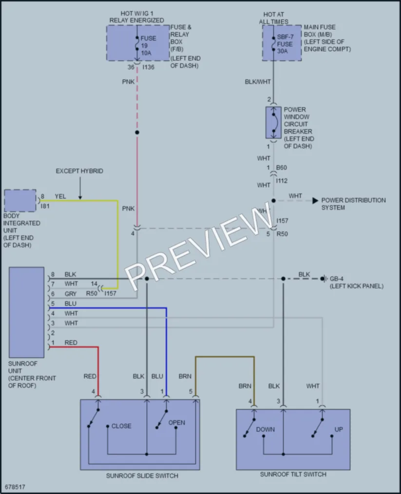 2019 Subaru CrosstrekHybrid Power Top Sunroof wiring diagram preview