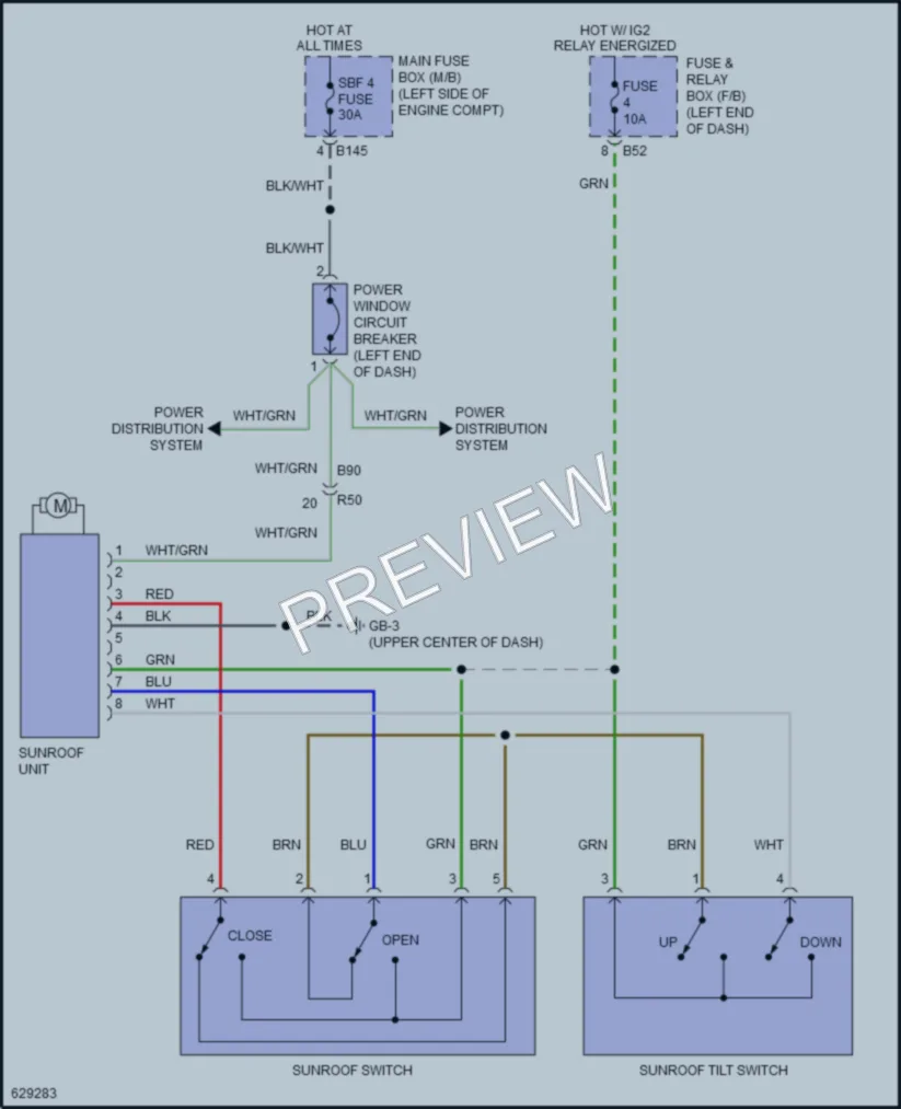 2019 Subaru WRX Power Top Sunroof wiring diagram preview