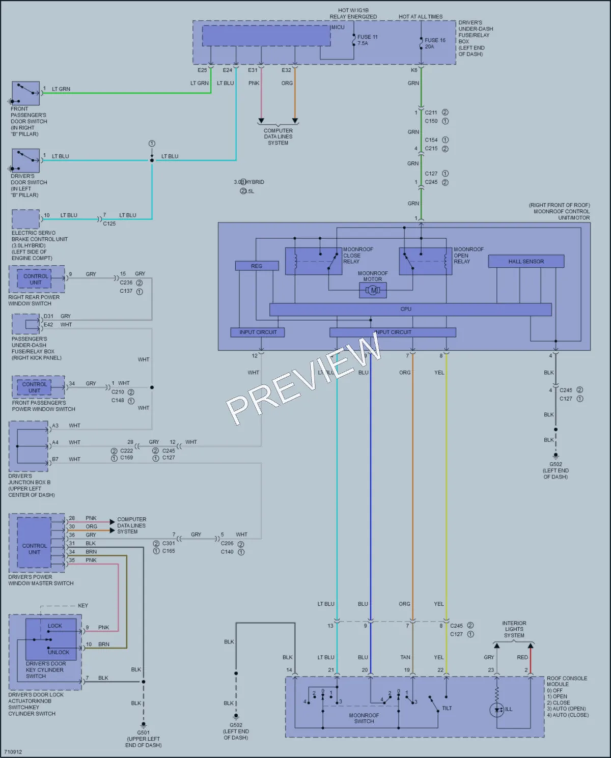 2020 Acura MDX Power Top Sunroof wiring diagram preview