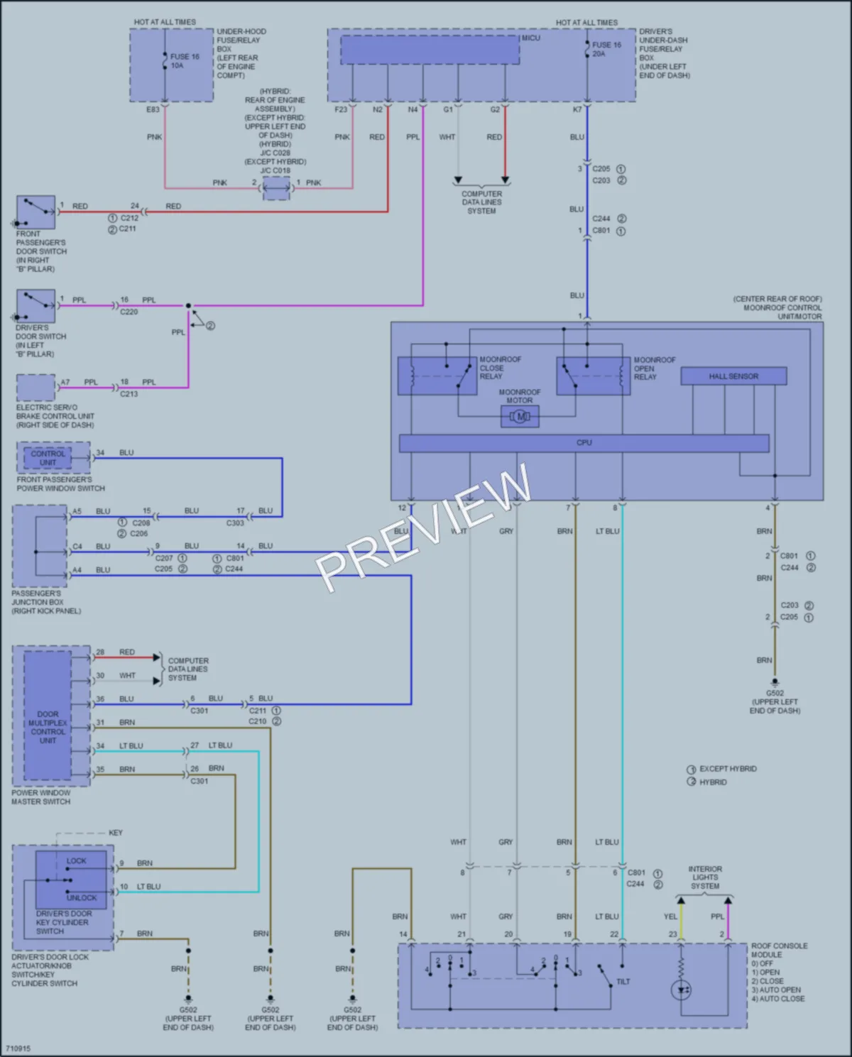 2020 Acura RLX Power Top Sunroof wiring diagram preview