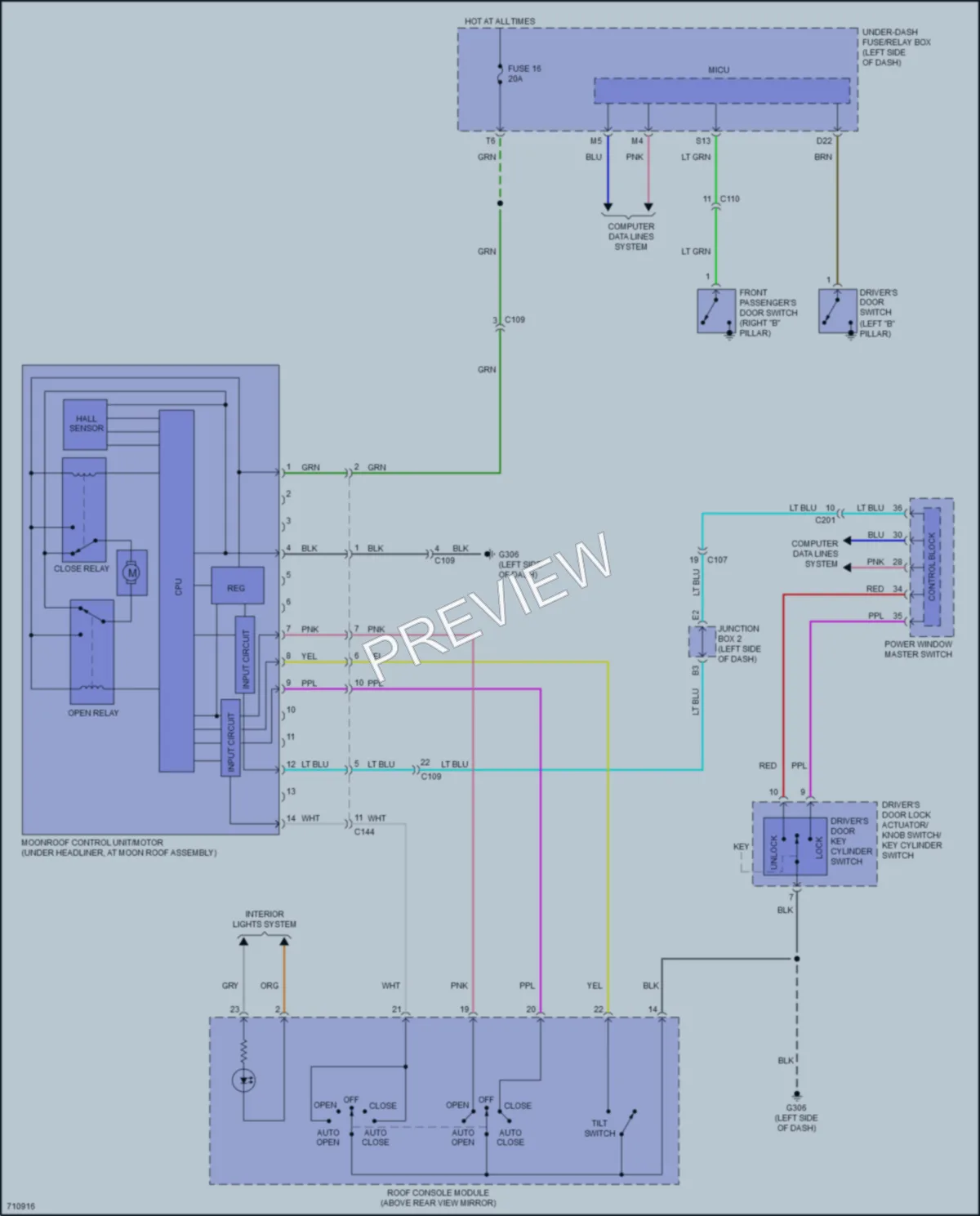 2020 Acura TLX Power Top Sunroof wiring diagram preview
