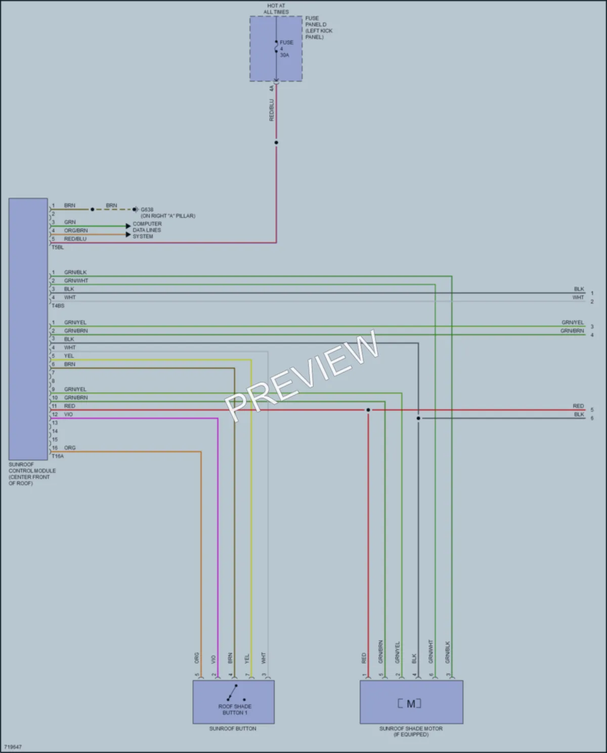 2020 Audi A6allroad Power Top Sunroof wiring diagram preview