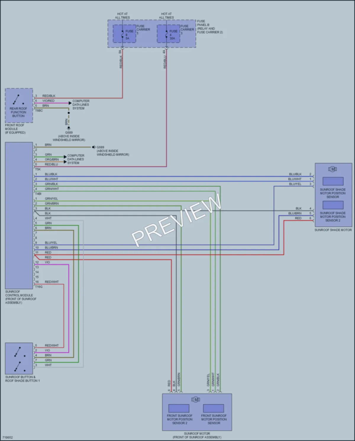 2020 Audi SQ7 Power Top Sunroof wiring diagram preview